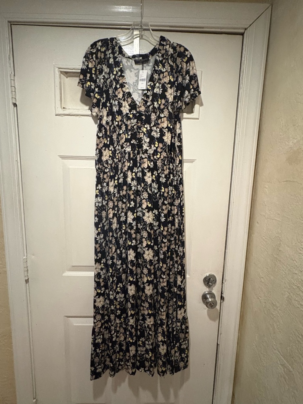 Lane Bryant Black Floral Maxi Dress with Cream Blooms